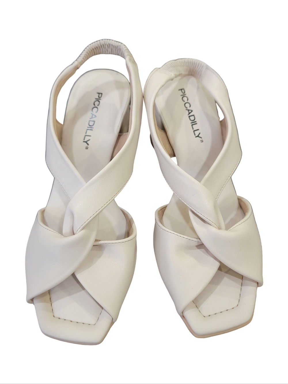 Piccadilly Off-White High Heeled Sandals Chunky Heel Cream Women's Size 4 - Picture 5 of 17